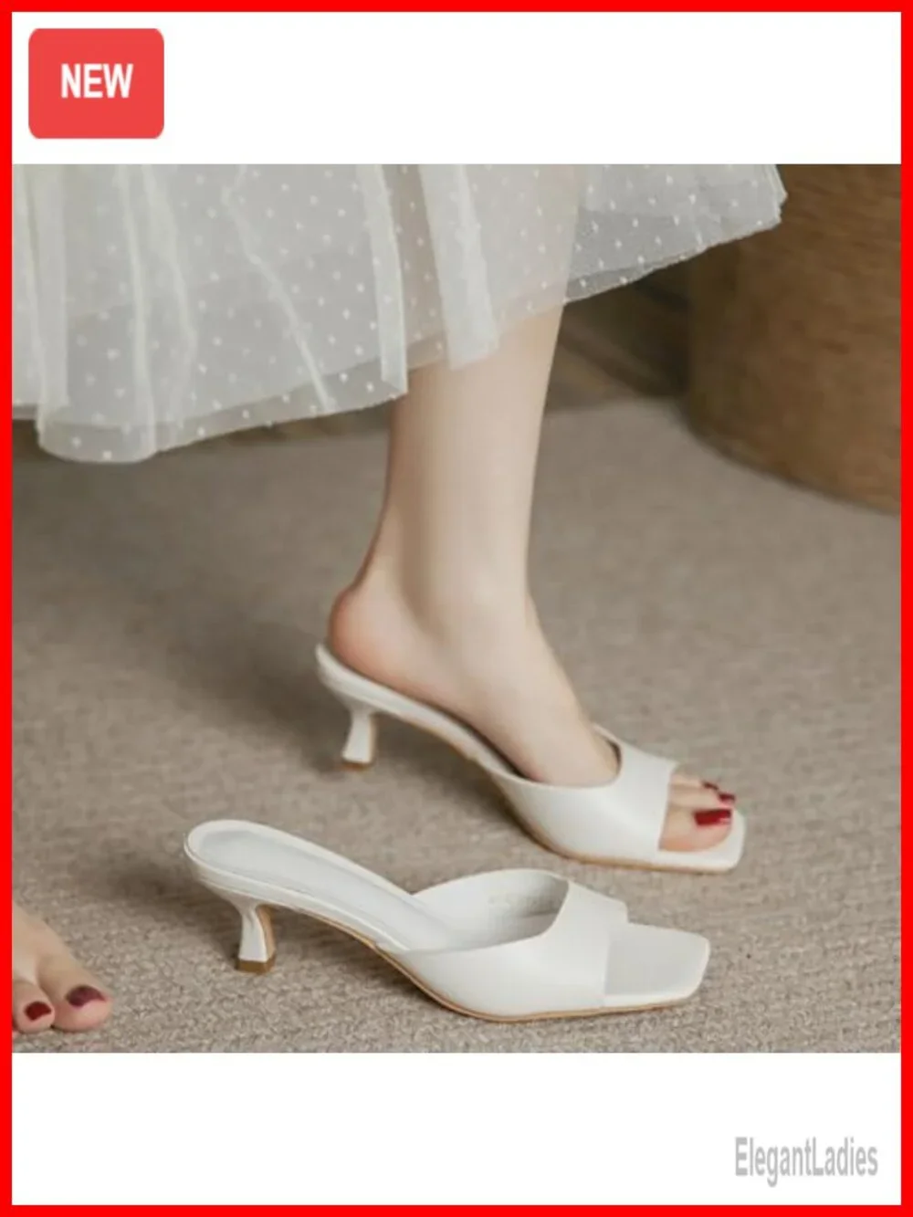Women's Square Open Toe Kitten Heel Slide Sandals Slip-On Mules